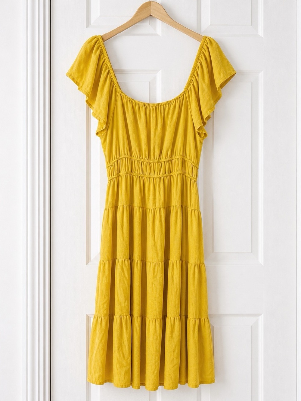 Eloquii Yellow Midi Dress Size 14 L/XL Tiered Boho Flutter Sleeve Rayon Blend - Picture 3 of 10